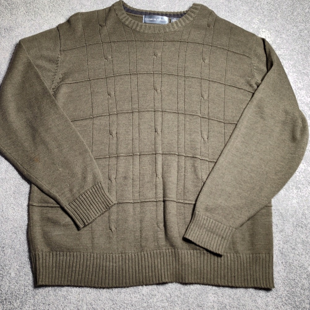 Oscar de la Renta Mens Sweater Olive Green Knit Pullover XL Designer Luxury